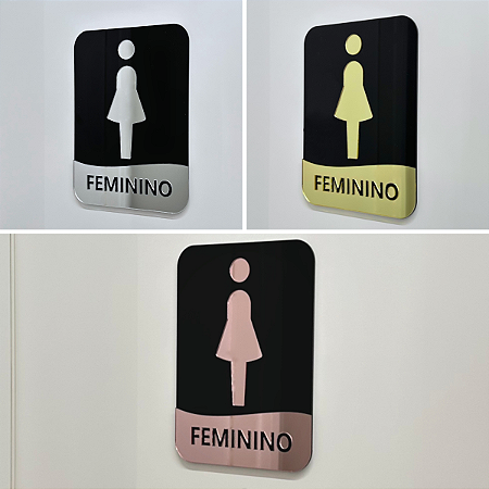 Placa de identificação para banheiros Feminino - Acrílico Preto